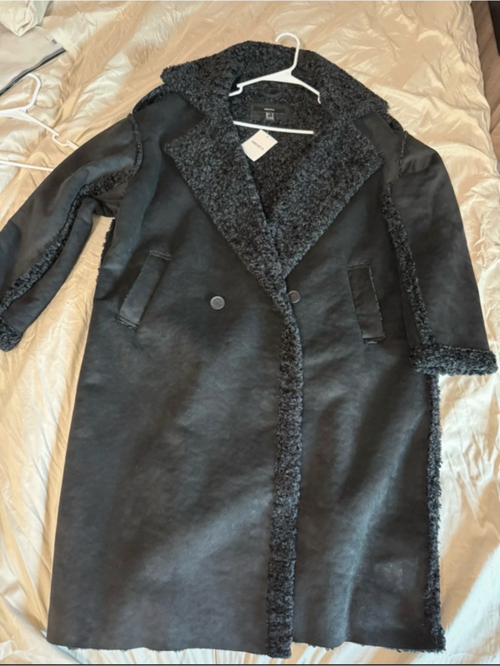 FOREVER 21 Black Faux-Shearling Long Coat